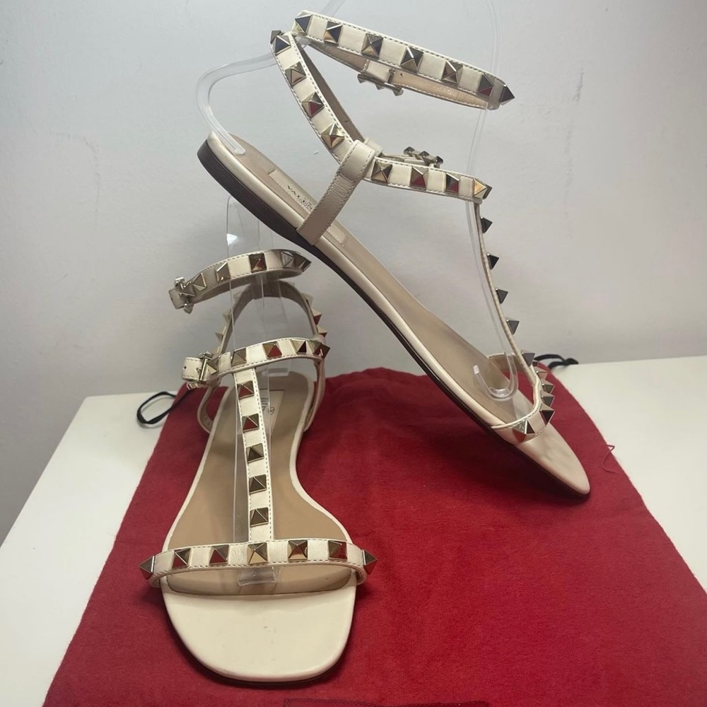 Valentino leather off white sandals with gold rockstuds. Never worn! Size 38